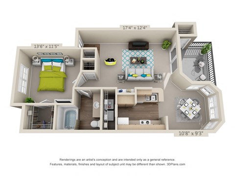 a 1 bedroom floor plan with a bathroom and a balcony